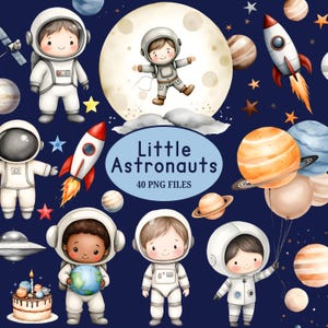 Schattige astronaut clipart-aquarel-kosmische png-astronaut sublimatie-kinder clipart bundel-commerciële licentie