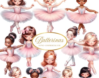 Watercolor Ballerina Clipart - Bundle - Beautiful Ballet Png - Ballerina Girls - Sublimination - Commercial License