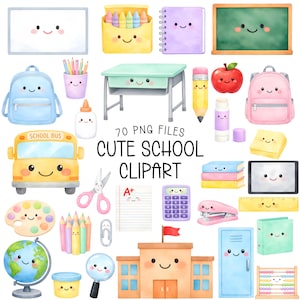 Söt skola Clipart - Akvarell - Kawaii Png - Tillbaka till skolan - Kommersiellt bruk