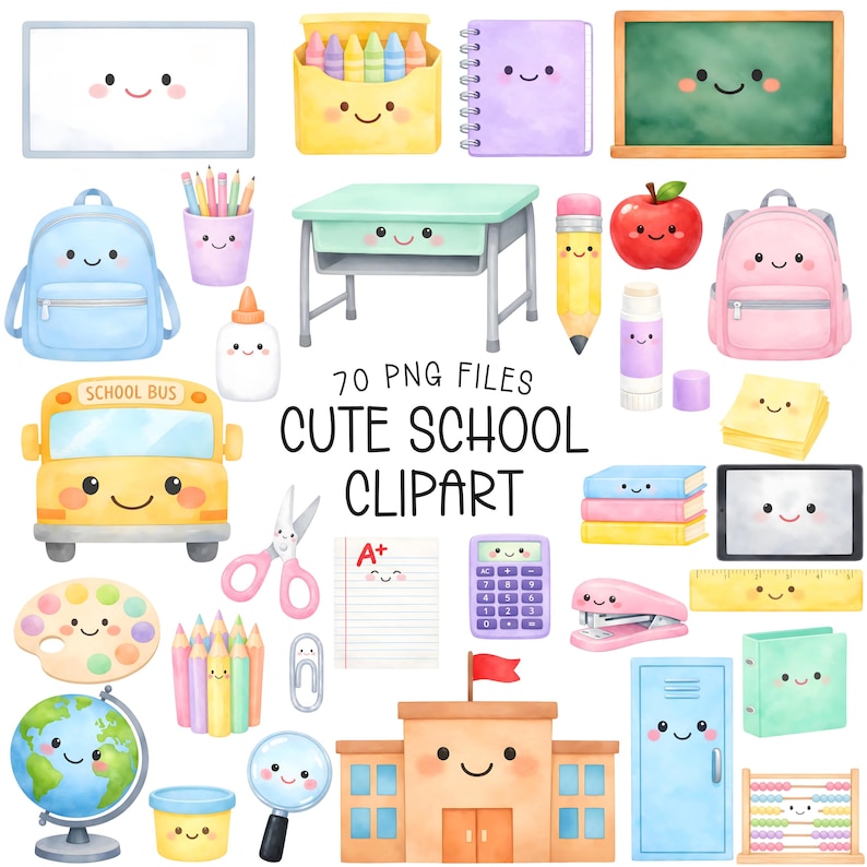Fourth-ranked cute watercolor school clipart by ArrowlaneStudio on Etsy