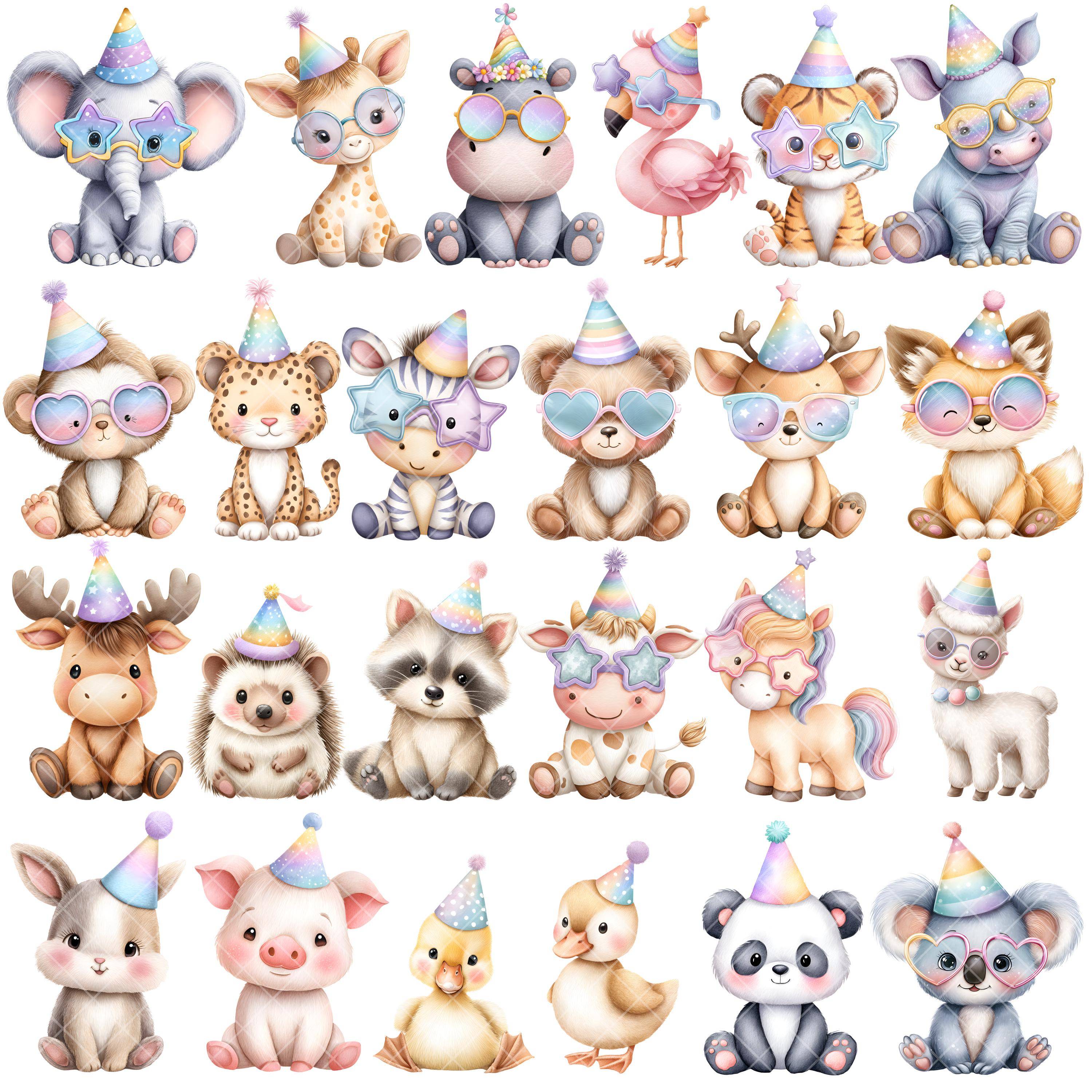 Party Animals Clipart - Watercolor - Pastel Rainbow Iridescent - Cute ...