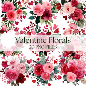 Valentine Floral Clipart - Watercolor - Botanical Png Bundle - Floral ...