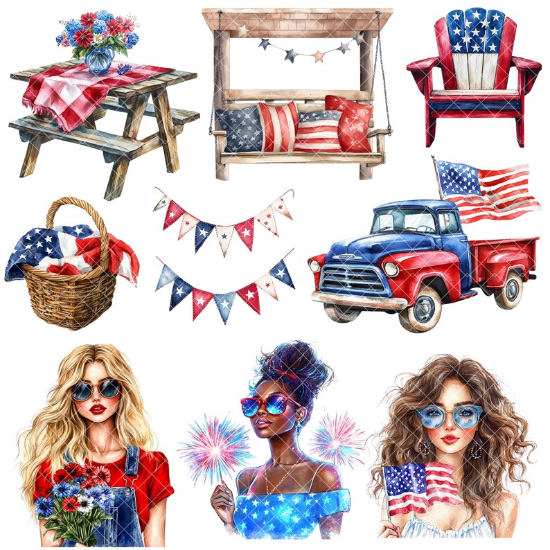 4th of July Clipart - Watercolor - Independence Day Png - Planner ...