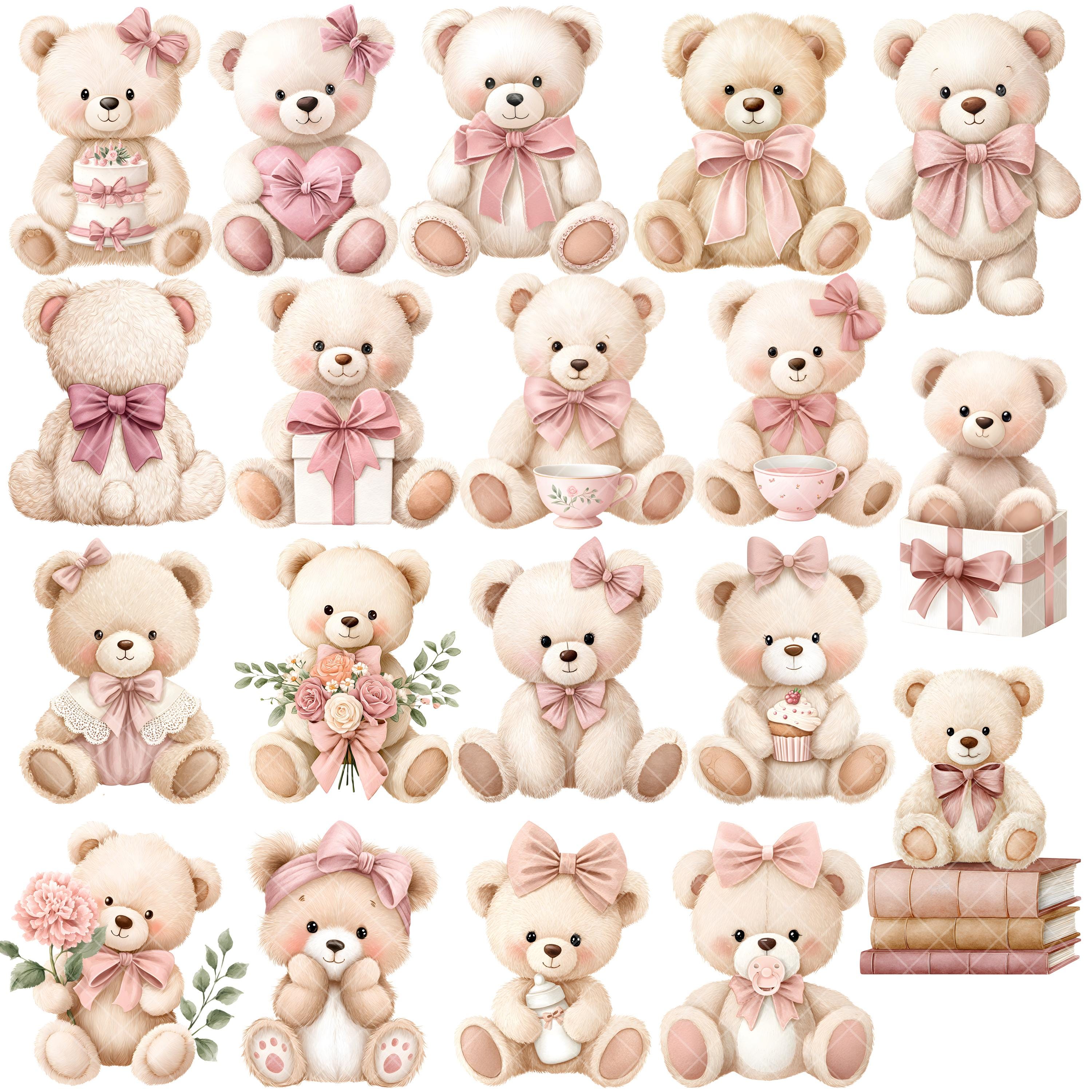 Pink Teddy Bear Clipart - Watercolor - Baby Shower Png - Bows ...