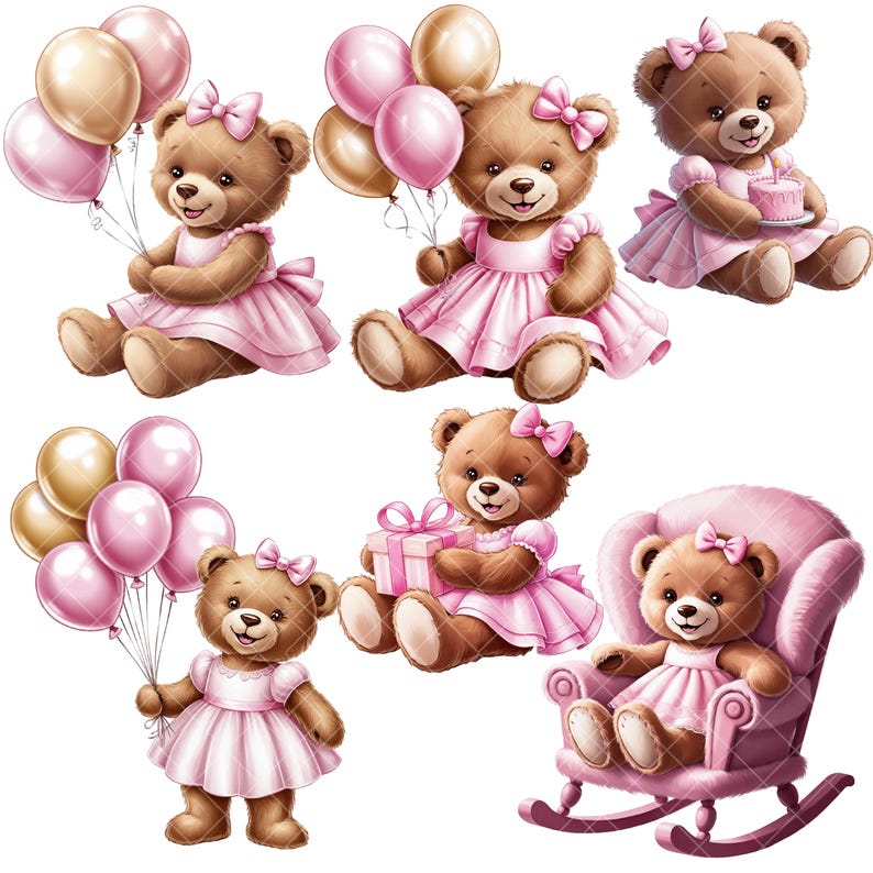 Cute Teddy Bear Clipart - Pink Bear - Nursery Clipart - Baby Shower ...