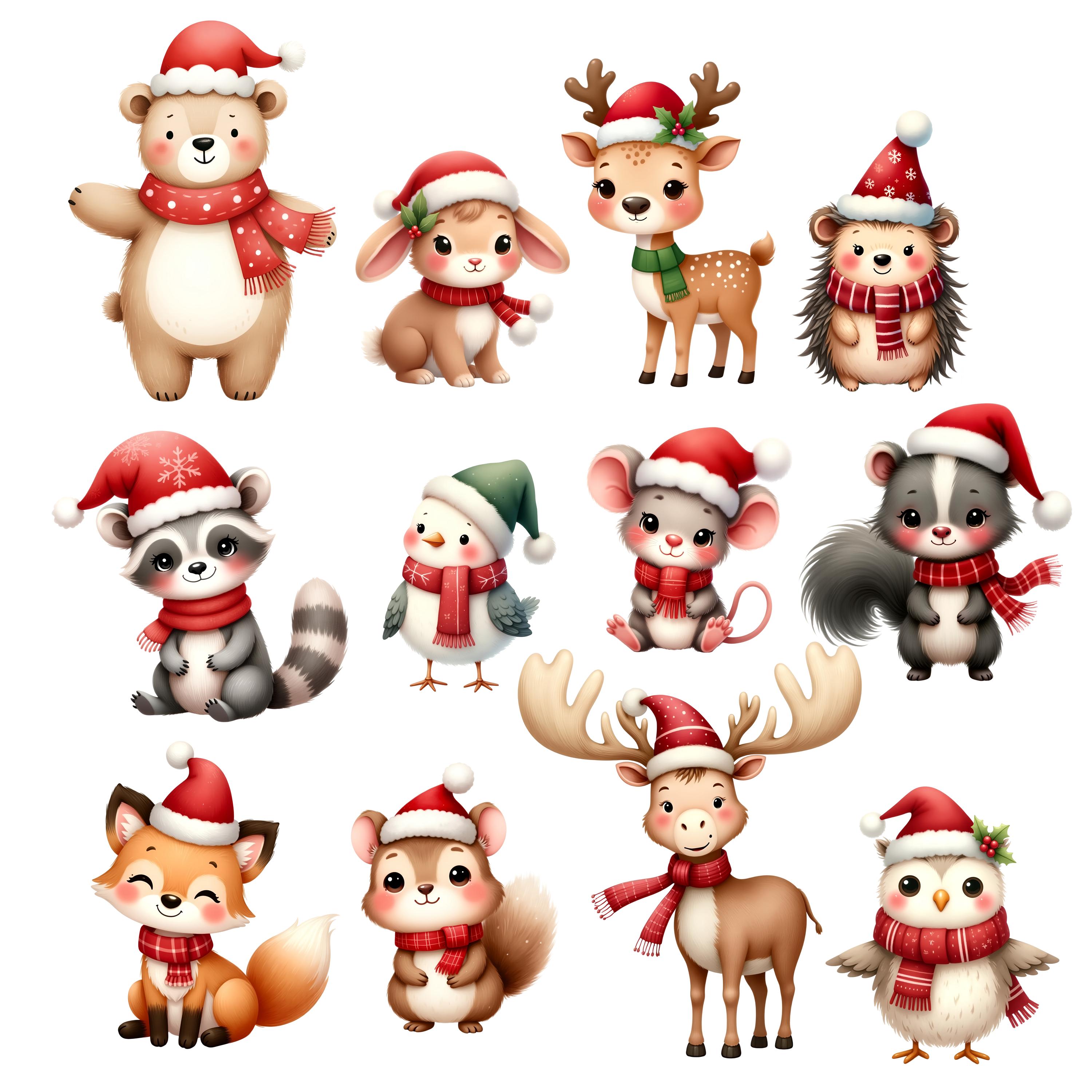 Woodland Christmas Clipart - Watercolor - Cute Animals Png - Winter ...