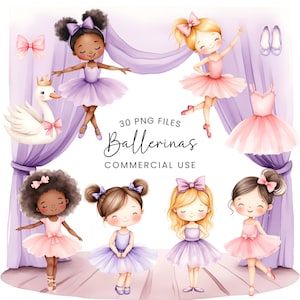 Ballerina Clipart - Watercolor - Cute Kid&#39;s Png - Ballet Clipart Bundle - Little Ballerinas - Nursery Art - Commercial License