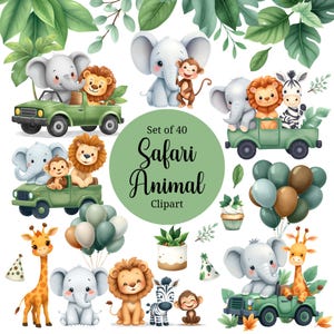 Lindos animales de la selva - Acuarela - Safari - Cumpleaños - Baby Shower - Salvaje Png - Elefante - León - Jirafa - Mono - Animales adorables