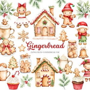 Aquarel peperkoek clipart - kerst png - schattige clipart - peperkoekkoekjes - peperkoek huis - warme cacao clipart - commercieel gebruik
