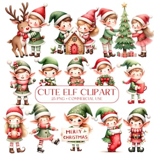 Cute Elf Clipart - Watercolor - Christmas Png - Christmas Elves - Whimsical - Commercial license - North Pole - Kids Clipart - Adorable elf