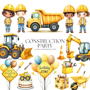 Bouw clipart - aquarel - bouw verjaardag png - bouwvoertuigen - schattige kinderen clipart - dumper - commercieel gebruik