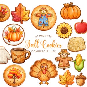 Fall Cookie Clipart - Watercolor - Autumn Png - Desserts - Sugar Cookie Clipart - Cute Fall Png - Pumpkin - Scarecrow - Commercial Use