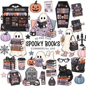 Imágenes prediseñadas de libros espeluznantes - PNG de Halloween - Sublimación de fantasmas - Lectura - Uso comercial