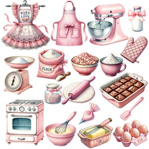 Pink Baking Clipart - Watercolor - Baking Png - Vintage Bakery - Baking ...