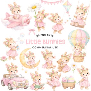 Little Bunny Clipart - Watercolor - Easter Png - Cute Rabbits - Spring Clipart - Commercial Use image 9