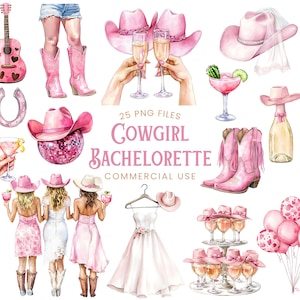 Cowgirl vrijgezellenfeest clipart - aquarel - Nash Bash - vrijgezellenfeest - bruids douche clipart - western thema - commerciële licentie