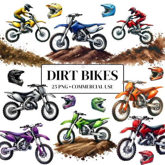 Watercolor Dirt Bike Clipart - Dirt Bike Png - Sublimination - Dirt Bike Helmet - Motorcycle - Commercial License