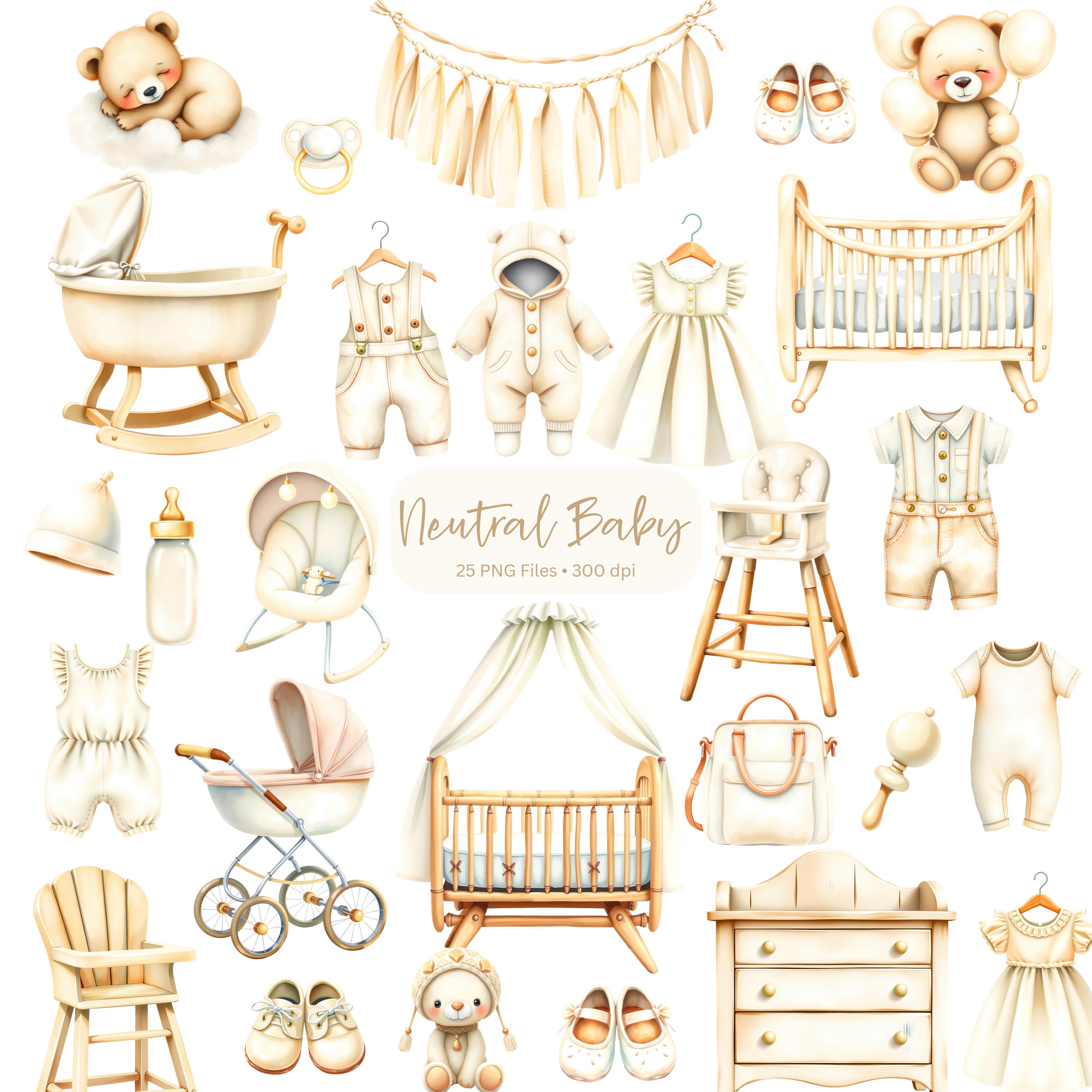 Watercolor Nursery Clipart - Neutral - Baby Clipart - Boho Clipart ...