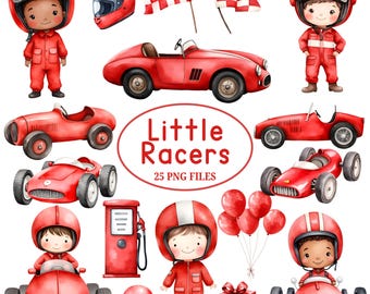 Imágenes prediseñadas de coche de carreras - Acuarela - Lindo piloto de carreras png - Imágenes prediseñadas de baby shower - Imágenes prediseñadas de cumpleaños - Paquete de imágenes prediseñadas para niños - Uso comercial