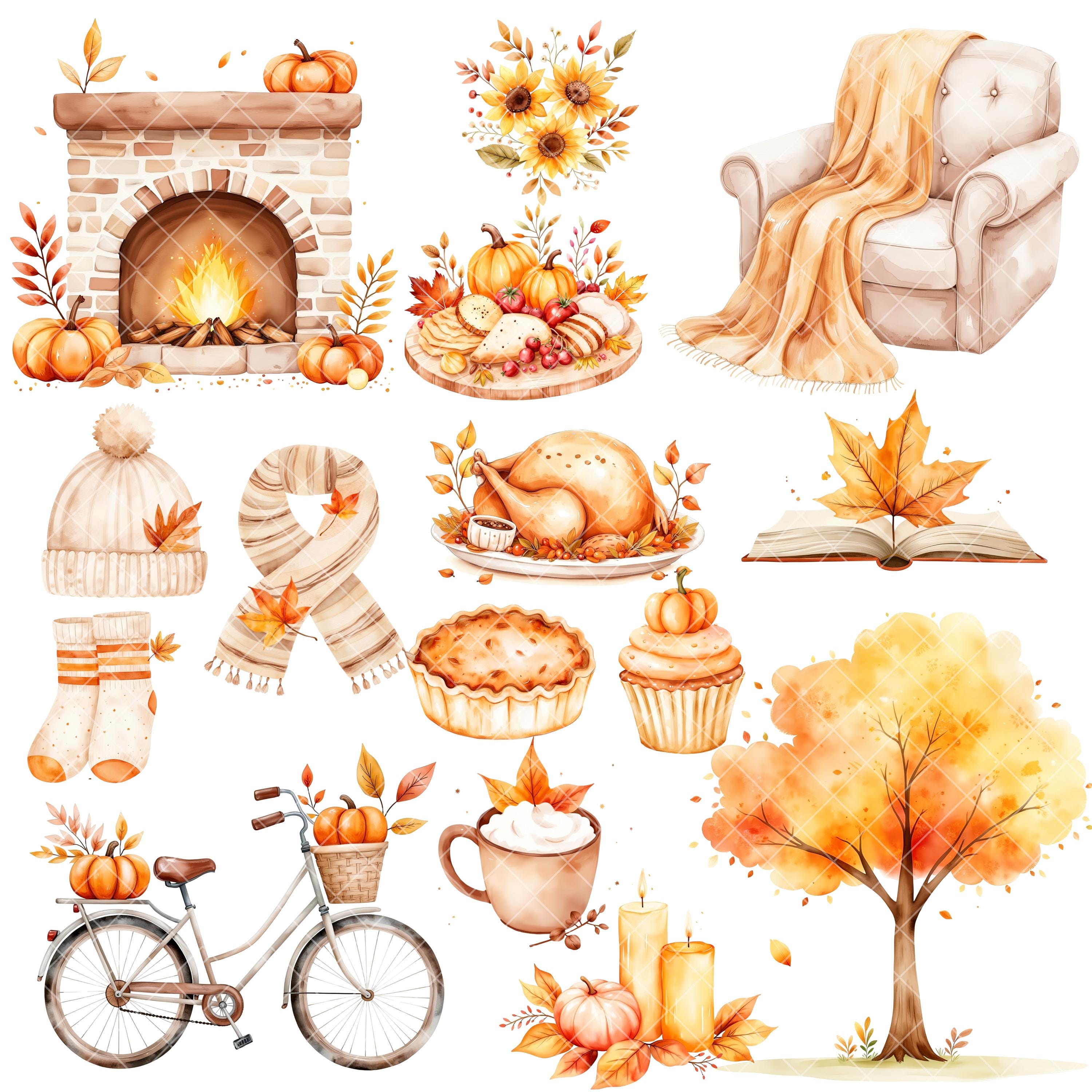 Cozy Fall Clipart - Watercolor - Autumn Png Files - Fall Truck - Cozy ...