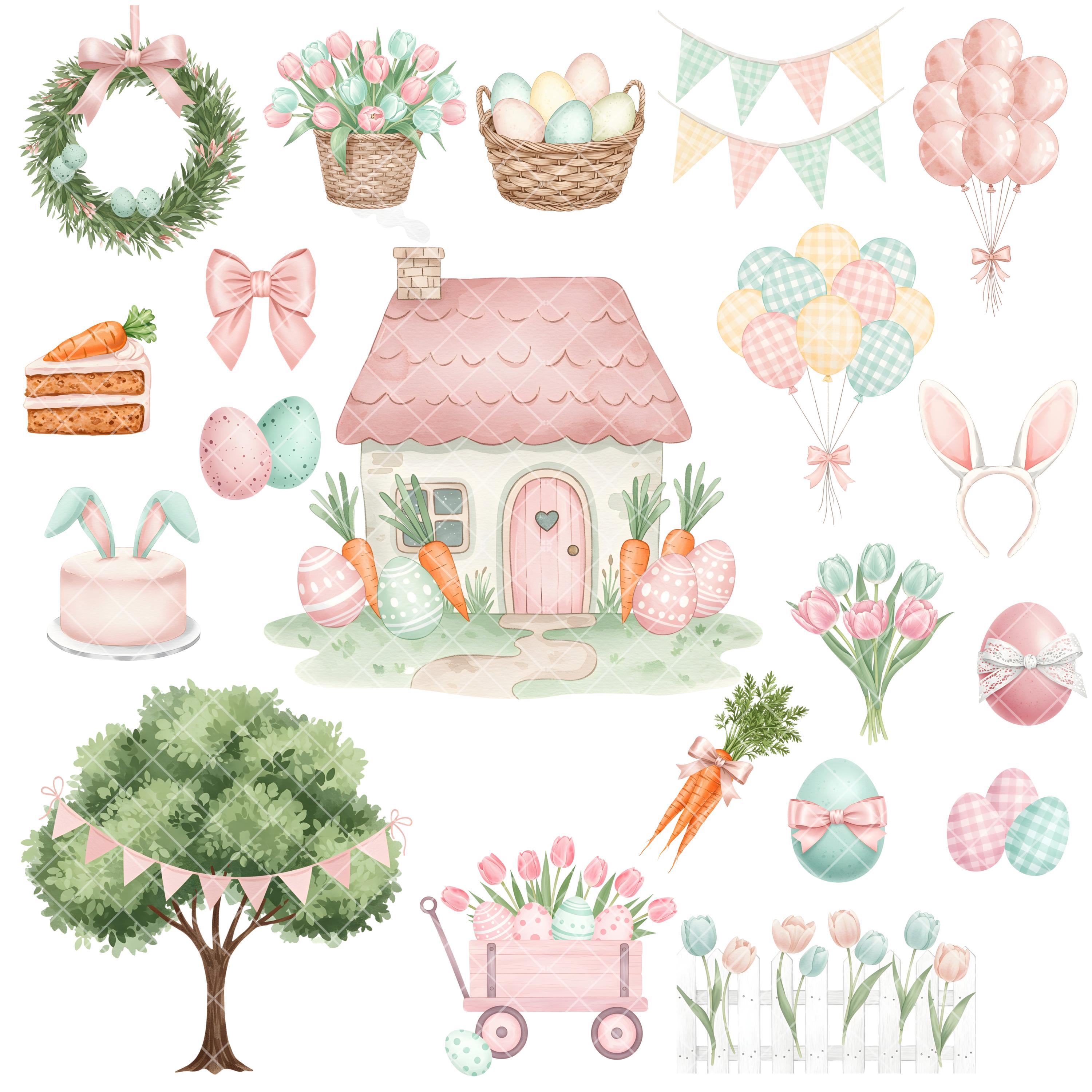 Watercolor Easter Clipart - Pastel Easter Png - Cute Bunny - Spring ...