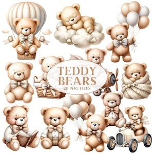 Neutrale teddybeer clipart - aquarel - kinderkamer clipart - png - babyshower clipart - beer sublimatie - commercieel gebruik