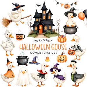 Halloween Goose Clipart - Watercolor - Cute Goose - Silly Goose - Spooky Goose - Clipart Bundle - Kid&#39;s Clipart - Goose Png - Commercial Use