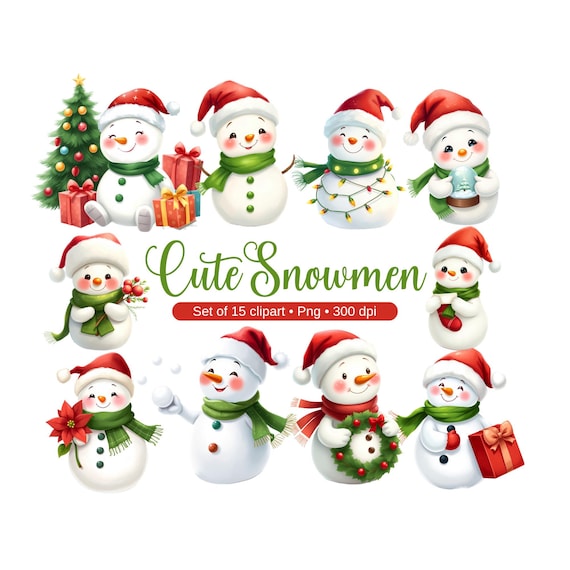 Cute snowman clipart - Watercolor  - Christmas Clipart - Winter clipart - Sublimination - Snowman clipart bundle - Commercial license - PNG