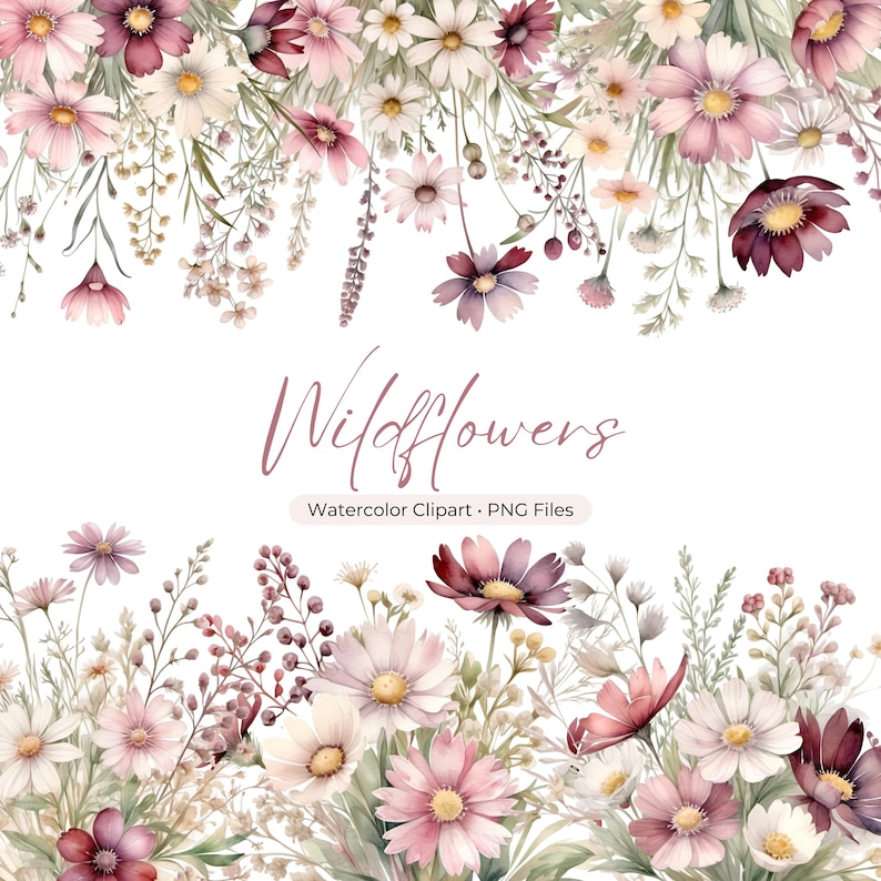 Watercolor wildflower Clipart - Boho - Autumn flowers - Floral Arrangement - Wildflower Bouquets - Floral png - Commercial license image 1