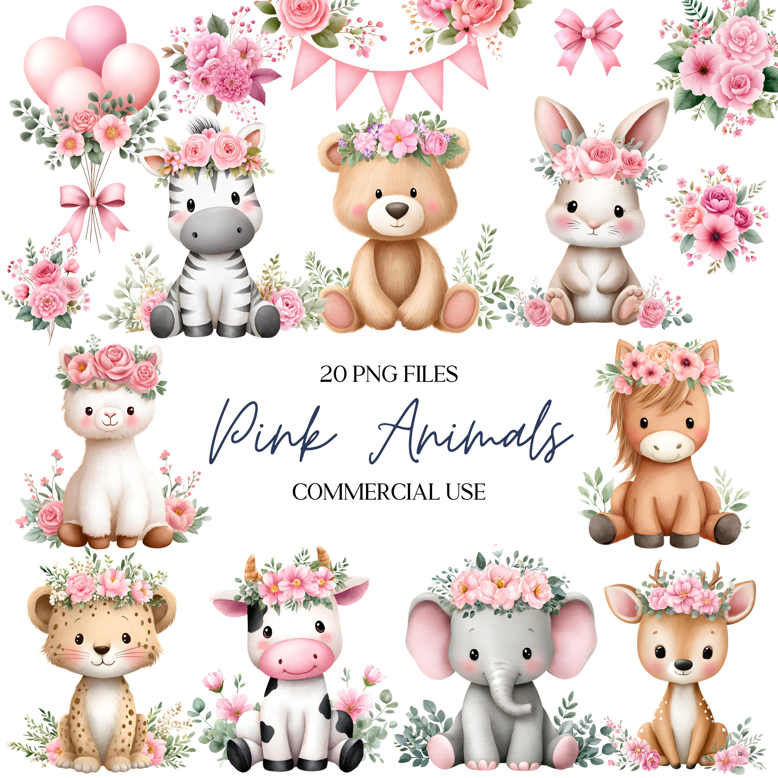 Baby Animal Clipart - Watercolor - Pink Floral - Nursery Clipart - Baby ...