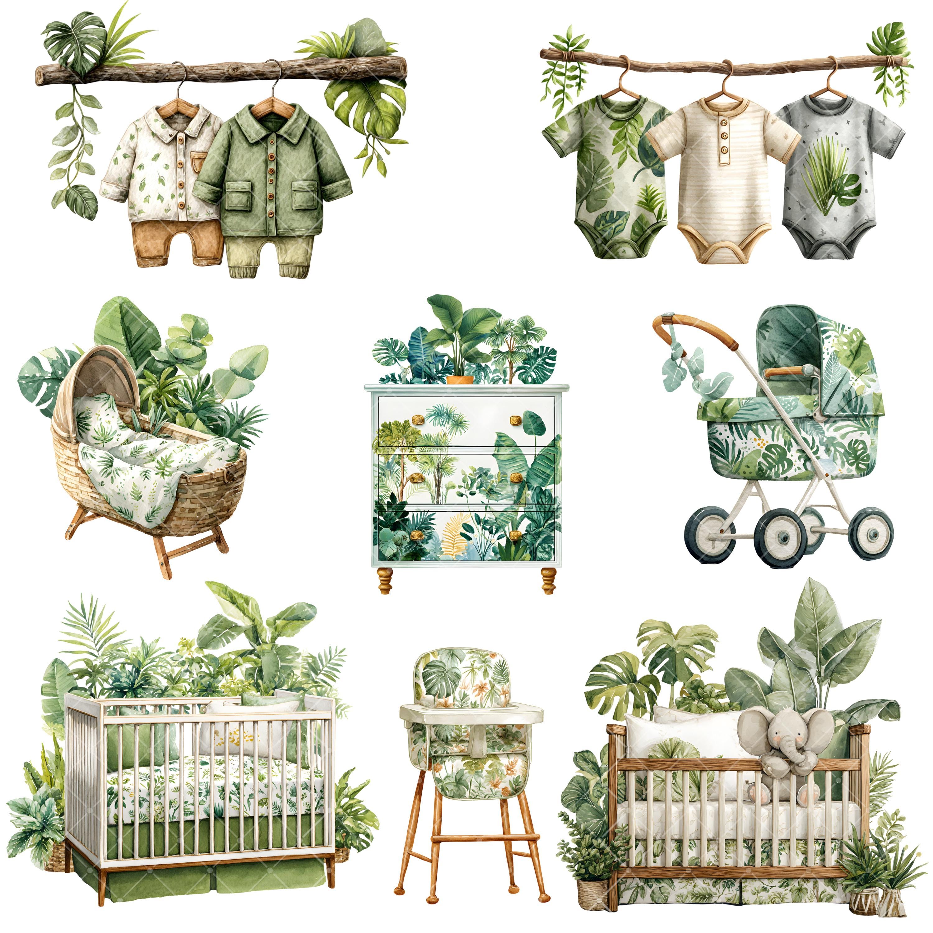 Watercolor Jungle Nursery Clipart – Baby Shower PNG, Safari Animals ...