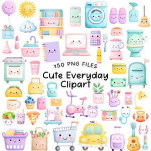 Süße Kawaii Clipart - Aquarell - Planer Clipart - Mega Bundle - Kommerzielle Nutzung Bild 7