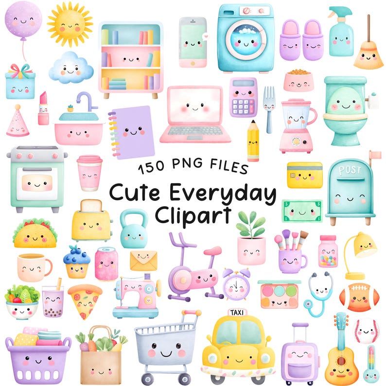 Süße Kawaii Clipart - Aquarell - Planer Clipart - Mega Bundle - Kommerzielle Nutzung Bild 7