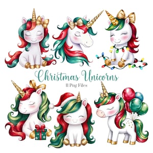 Christmas Unicorn Clipart - Unicorn illustration - Christmas png - 11 Unicorns files - Commercial license - Cute Unicorns - Red and Green