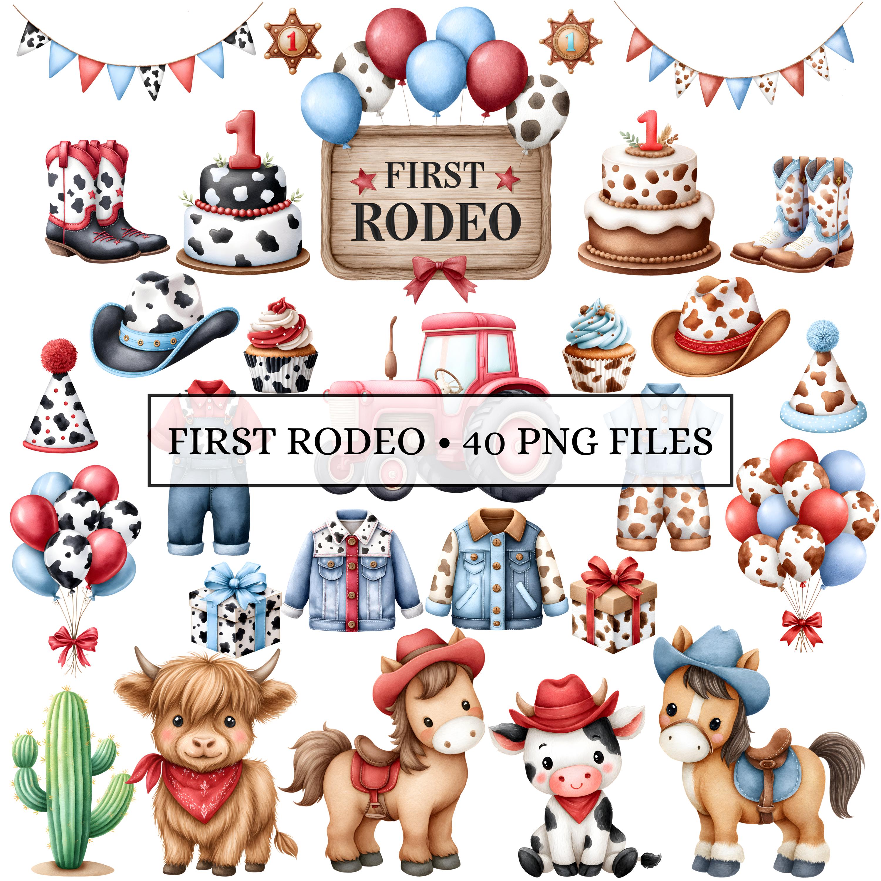 First Rodeo Clipart - Watercolor - Farm Animals Png - Cowboy Birthday ...