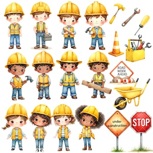 Bygg Clipart - Akvarell - Byggfödelsedag Png - Byggfordon - Söta Barn Clipart - Dumper - Kommersiellt bruk bild 2