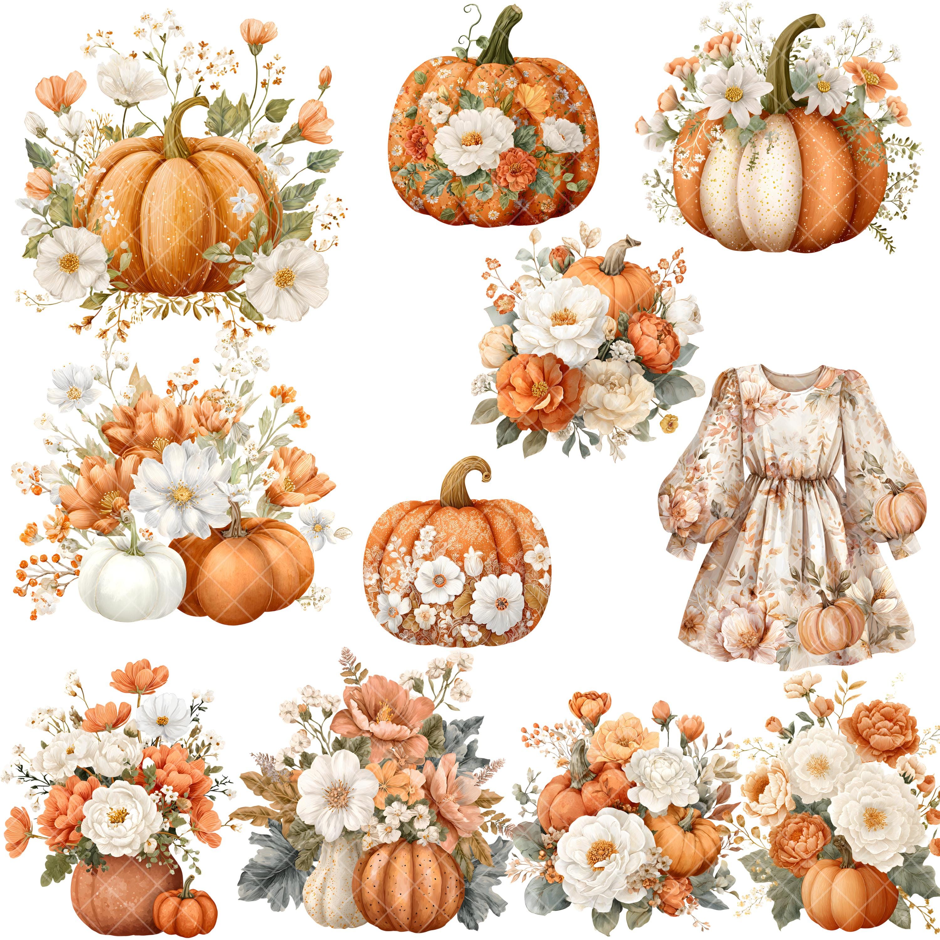 Fall Floral Clipart - Watercolor - Pumpkin Clipart Bundle - Fall Png ...