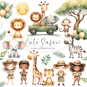 Lindos animales de safari - Animales de la selva Png - Acuarela - Clipart de guardería - Clipart de cumpleaños - Sublimación - Licencia comercial