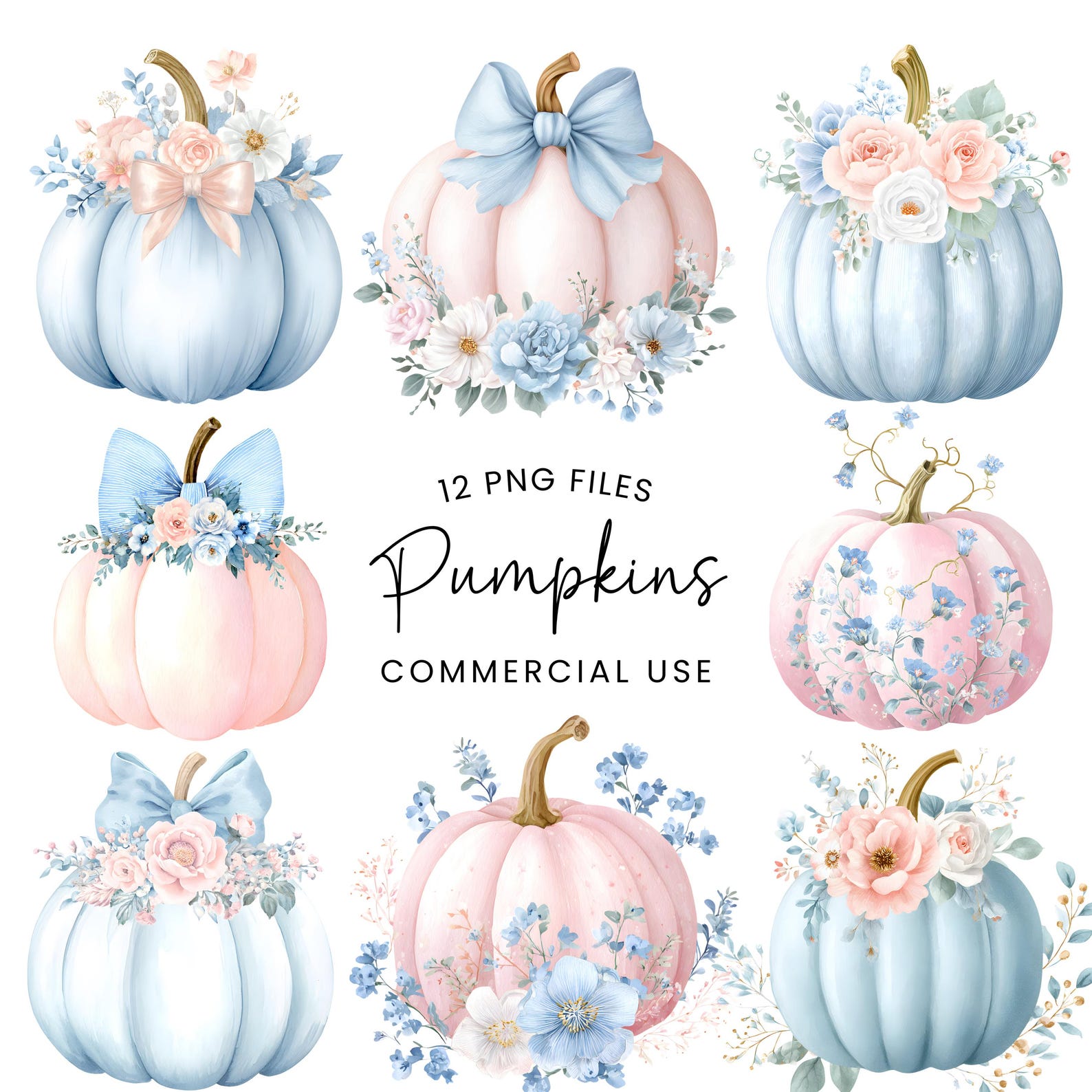 Pastel Pumpkin Clipart - Watercolor - Floral Pumpkin Png - Pink ...