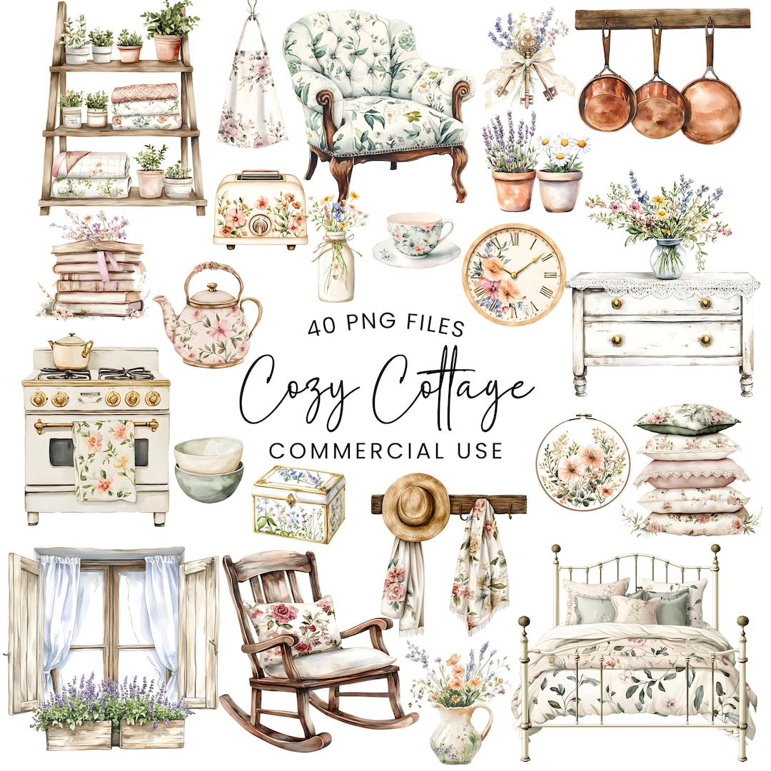 Cottagecore Clipart - Watercolor - Home Decor - Cozy Png - Cottage Home ...