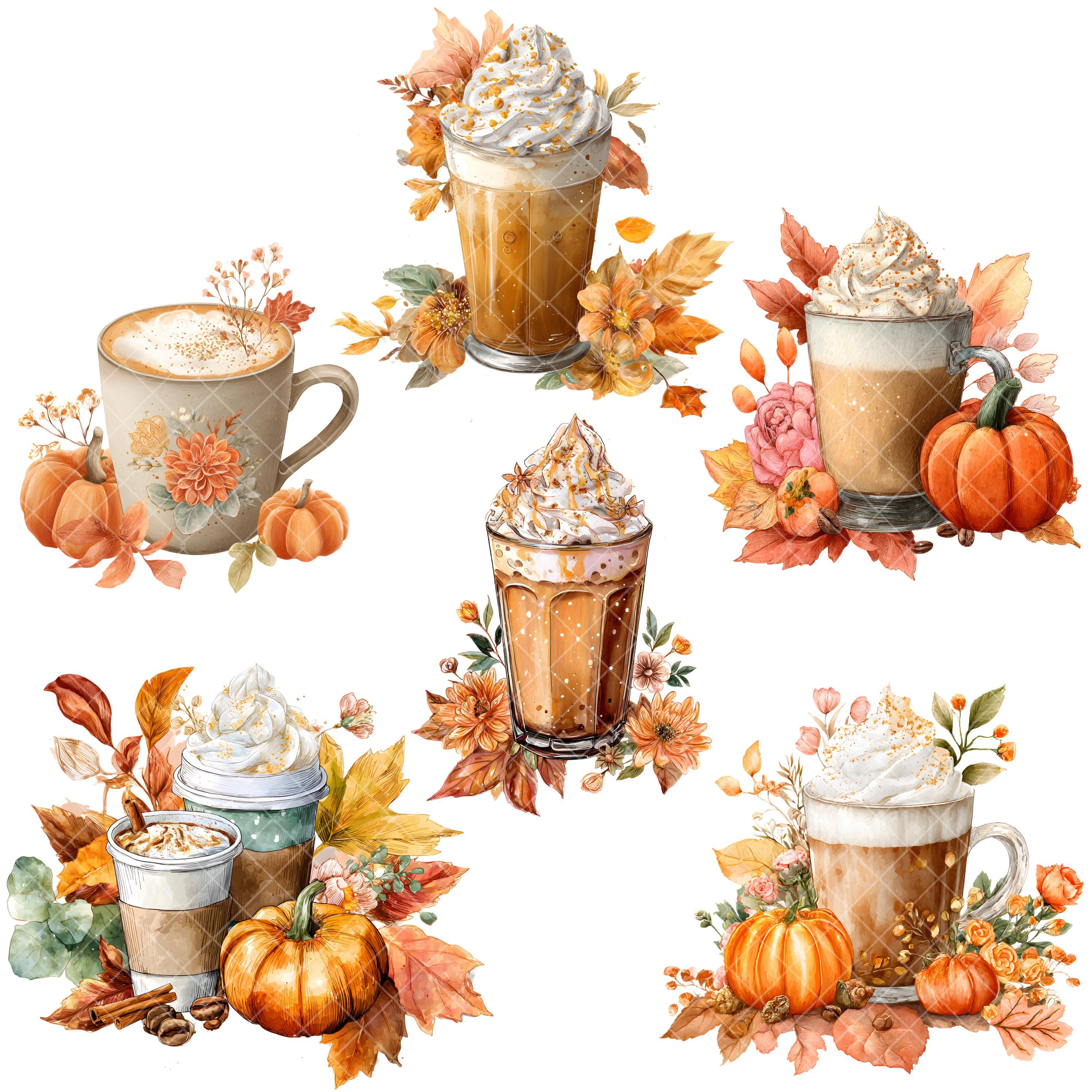 Pumpkin Spice Latte Clipart - Watercolor - Fall Coffee Sublimination ...