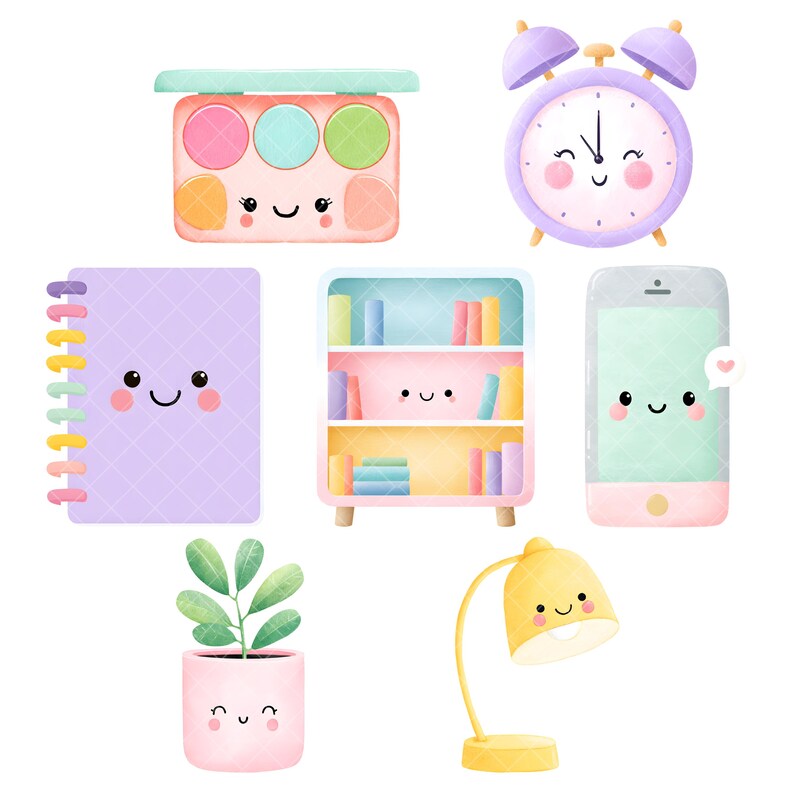 Süße Kawaii Clipart - Aquarell - Planer Clipart - Mega Bundle - Kommerzielle Nutzung Bild 5