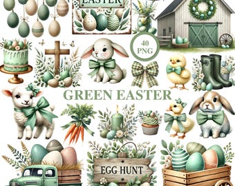 Easter Clipart - Watercolor - Sage Green Easter- Easter Bunny Sublimination - Easter Png - Easter Farm - Easter Decor - Commercial License