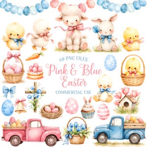 Watercolor Easter Clipart - Easter Png - Lamb - Rabbit - Duck - Chick - Easter Eggs - Cross - Bell - Tulips - Spring Clipart - Commercial