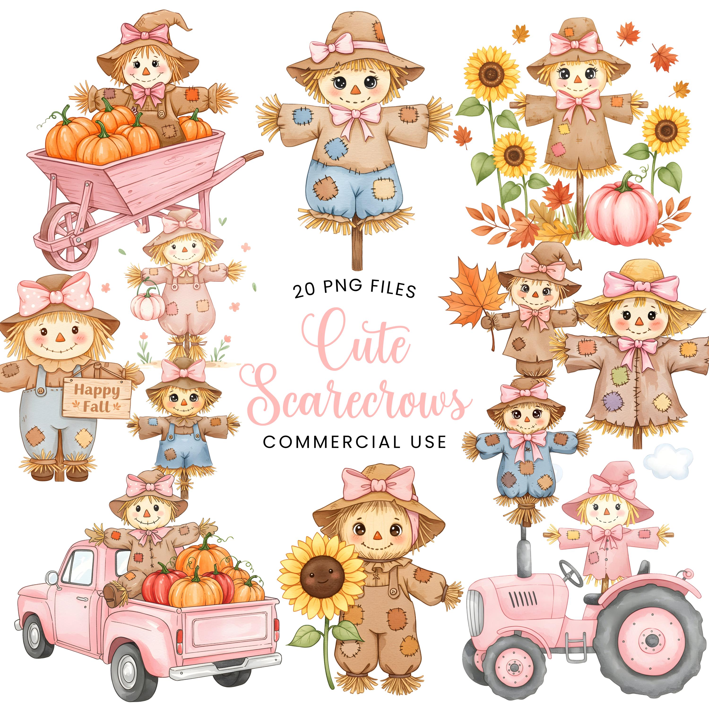 Cute Scarecrow Clipart - Watercolor - Fall Clipart - Girl Scarecrows