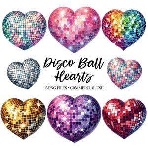 Hjärta Discokula Clipart - Akvarell - Disco Valentine Png - Hjärtsublimering - Söta Discohjärtan - Kommersiell Licens