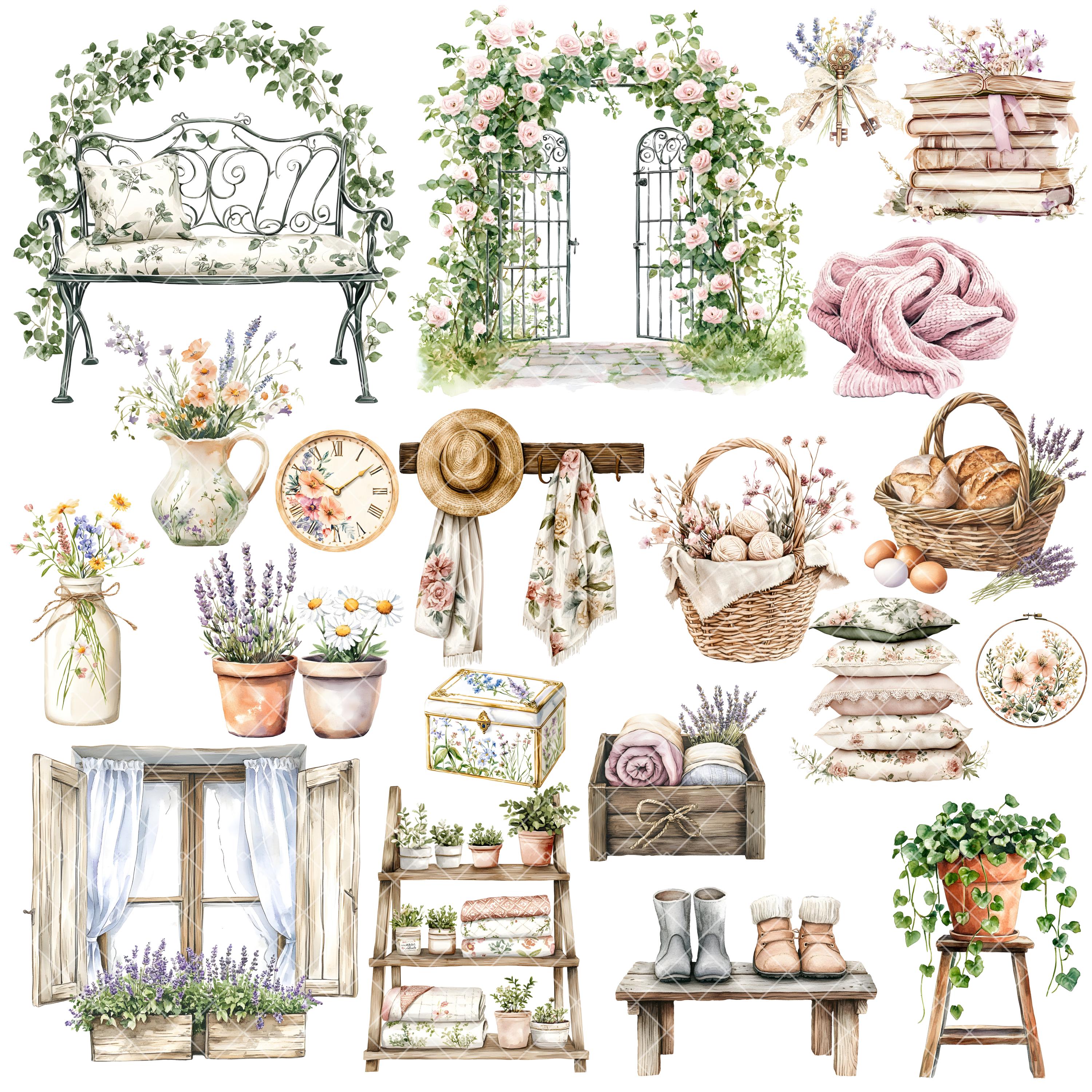 Cottagecore Clipart - Watercolor - Home Decor - Cozy Png - Cottage Home ...