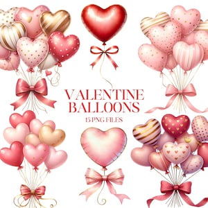 Valentine Balloon Clipart - Watercolor - Heart Balloons Png - Balloon Sublimination - Valentine&#39;s Day Clipart Bundle - Commercial License