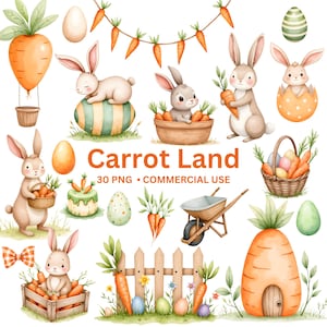 Schattige Pasen-clipart - aquarel - konijntje png - paassublimatie - lente - wortel - konijn clipart - commercieel gebruik