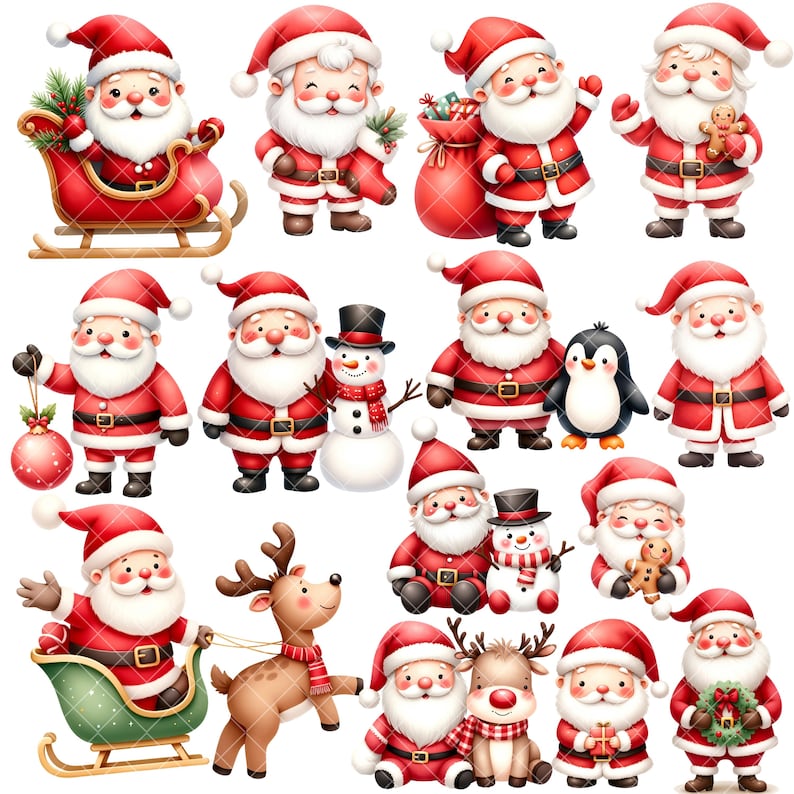 Santa Claus Clipart - Watercolor - Cute - Christmas Png - Santa ...